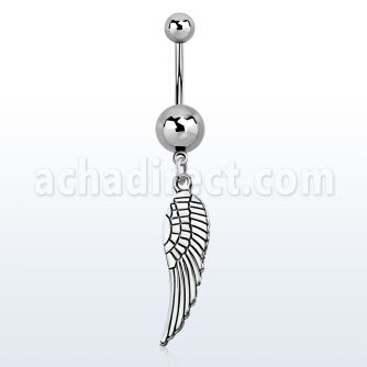 msd653 316l steel belly banana w a dangling plain bird wing