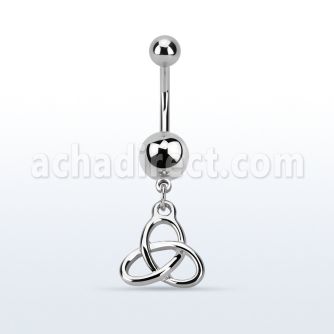 msd736 316l steel belly banana w a dangling celtic trinity knot