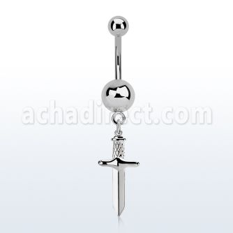 msd768 steel belly banana 14g w 5 & 8mm plain ball w dagger