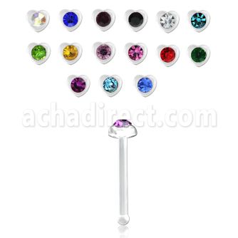 nbac5 clear acrylic nose bone with heart top center crystal
