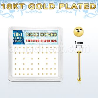 nbmx5rg silver nose bones w 18k gold plating 1mm flat tops