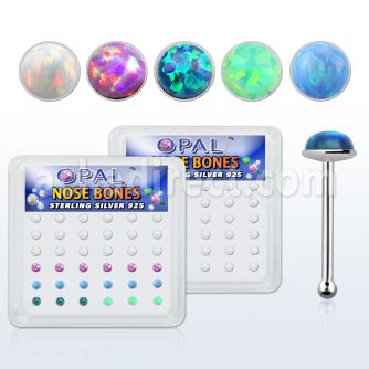 nbo25 box w 36 pc of 925 silver nose bones w 2.5mm opals glued