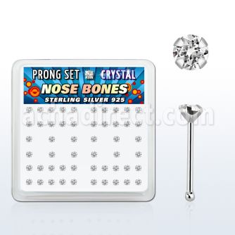 nbp14cx box w silver nose bones w 2mm clear round crystal tops