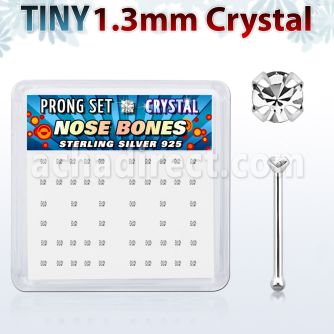 nbp6cx box of silver nose bones w 1 25mm clear prong crystal