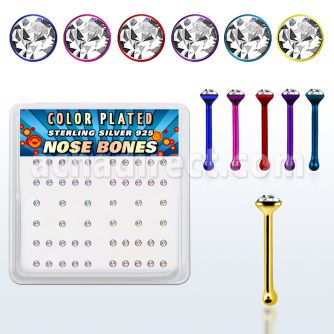 nbrdpbxc box of color plated silver nose bones w clear crystals