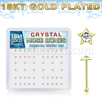 nbstxcg 18k gold plated silver nose bones clear star