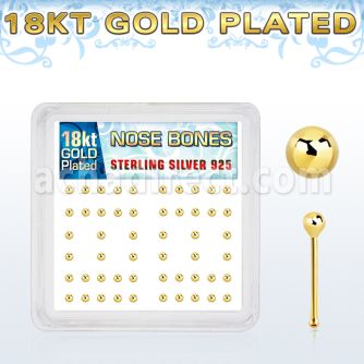 nbx18b2 box of gold plated silver nose bones with 2mm ball top