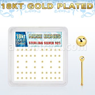 nbx18b box of gold plated silver nose bones with 18k gold ball
