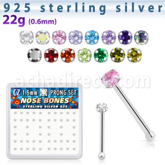 nbzbxc box of silver nose bones with 1 5mm round clear prong cz