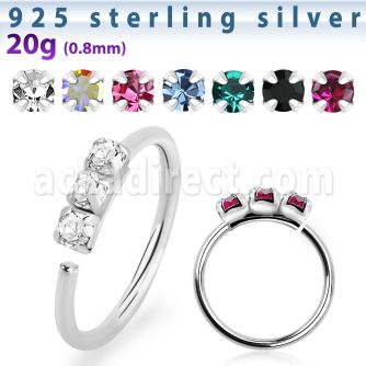 nham 925 silver seamless nose ring 1.5mm prong set color crystals