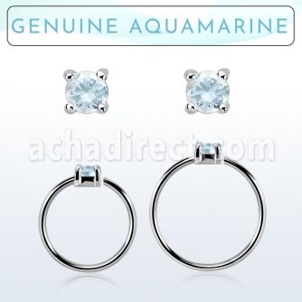 nhge8 silver nose ring w a 2mm aquamarine in casting prong set
