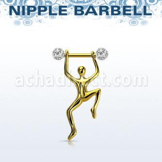 nptd15 gold pvd plated nipple barbell w crystals hanging man 