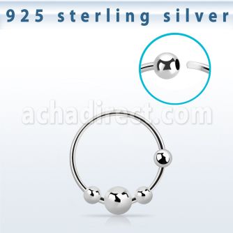 nr28 sterling silver nose hoop with 3mm fixed balls