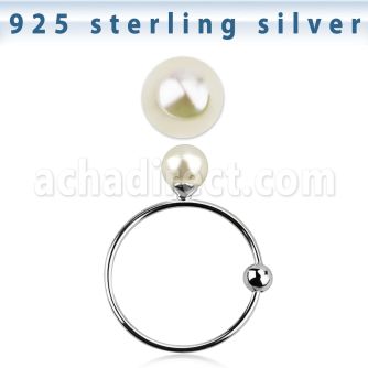 ns06pr3 silver hoop nose ring w a silver top w 3mm pearl ball