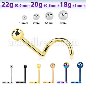 nsb high polished 316l steel nose screw with 2mm ball top