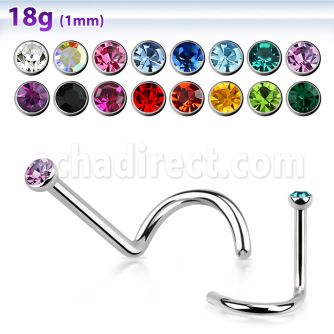 nsc18 316l steel nose screw 18g 1mm w 2mm round crystal top