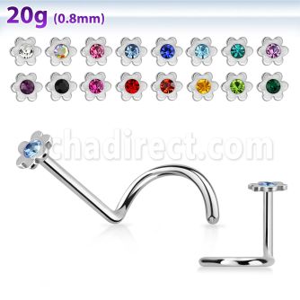 nscflc polished 316l steel nose screw with flower top crystal