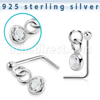 nsdvbz1 silver nose stud ball bezel set dangling cz