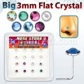 nsfb16m box of silver nose studs with assorted color crystals