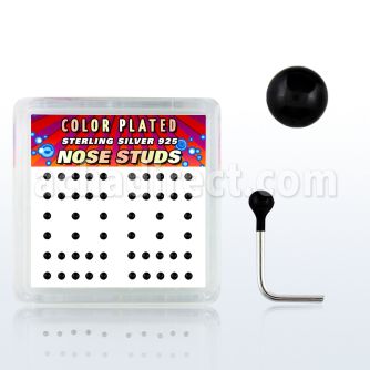 nskbbx2 box w silver nose studs, w 2mm black plated ball tops