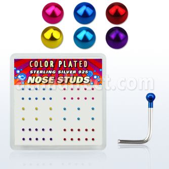 nsmtbx1 box w silver nose studs, w 1mm mix color plated ball top
