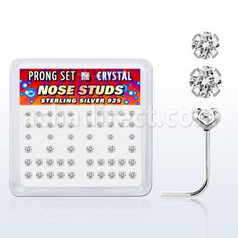 nspbmc box of silver nose studs w round clear prong set crystal