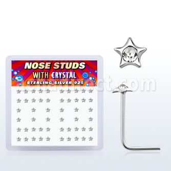 nsstxc box of silver nose studs with star top w center crystal