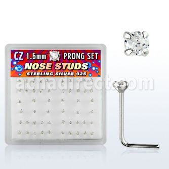 nszbc box of silver nose studs with 1 5mm prong cz