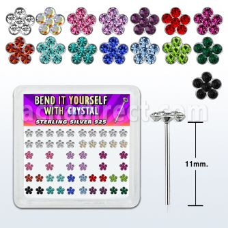 nyflbxs box w silver bend it nose studs, crystal flower tops