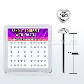 nyhrbxc silver bend it nose studs with heart w center crystal