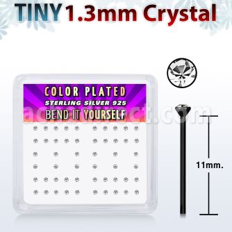 nyrb6xc box w 52 pcs of black plated silver bend it yourself nose studs w tiny 1 25mm clear round crystal tops
