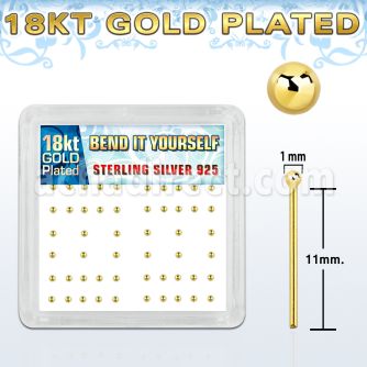 nyx18b1 box w 18k gold silver bend it nose stud w 1mm ball top