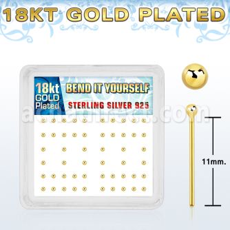 nyx18b box of silver bend it nose studs w 18k gold ball top