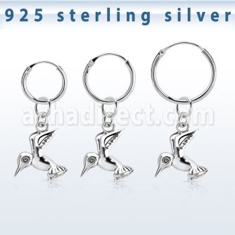 phod36 silver helix hoop earring w plain silver bird dangling