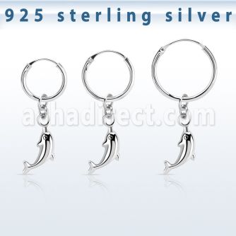 phod37 silver helix hoop earring w plain silver dolphin dangling