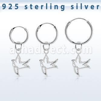 phod42 silver helix hoop earring w a silver bird dangling
