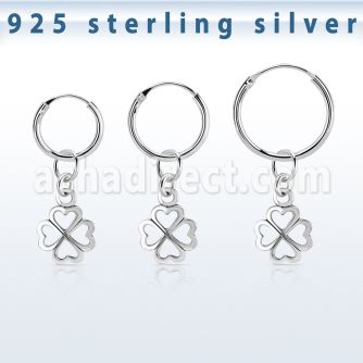 phod46 silver helix hoop earring w a silver shamrock dangling
