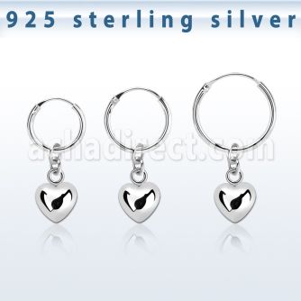 phod48 silver helix hoop earring w silver heart dangling