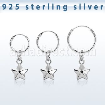 phod49 silver helix hoop earring w silver star dangling
