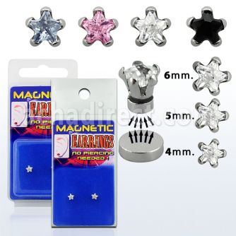 pkmss pair of magnetic 316l steel ear studs with star prong cz