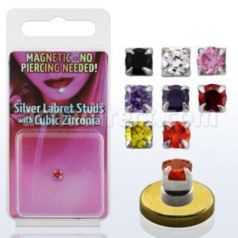 pkmz3m silver magnetic fake labret stud with round prong cz