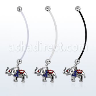 pnd467b pregnancy belly ring w dangling crystals elephant