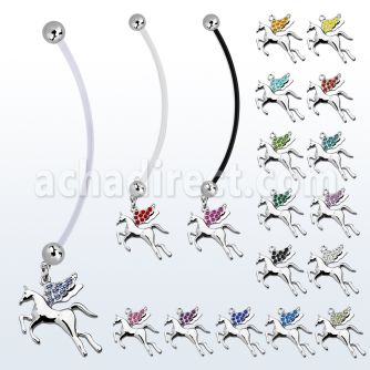 pnd675 pregnancy belly ring w dangling pegasus w crystal wings 