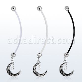 pnd730 pregnancy belly ring w dangling vintage moon w star 