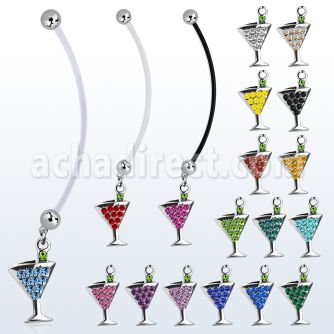 pndmar2 pregnancy belly ring w dangling crystal martini glass 
