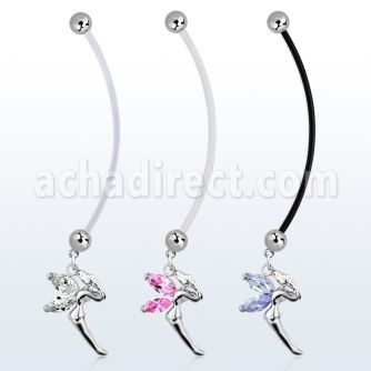 pndz103 pregnancy belly ring w dangling fairy w cz wings 