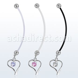 pndz12 pregnancy belly ring w dangling heart w a round cz 