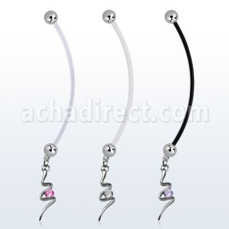 pndz13 pregnancy belly ring w dangling swirl with a round cz 