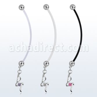 pndz410 pregnancy belly ring w dangling w a small prong set czs