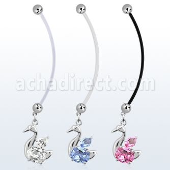 pndz89 pregnancy belly ring w dangling elegant swan w cz